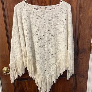 Chico's Ivory Lace Poncho with Fringe